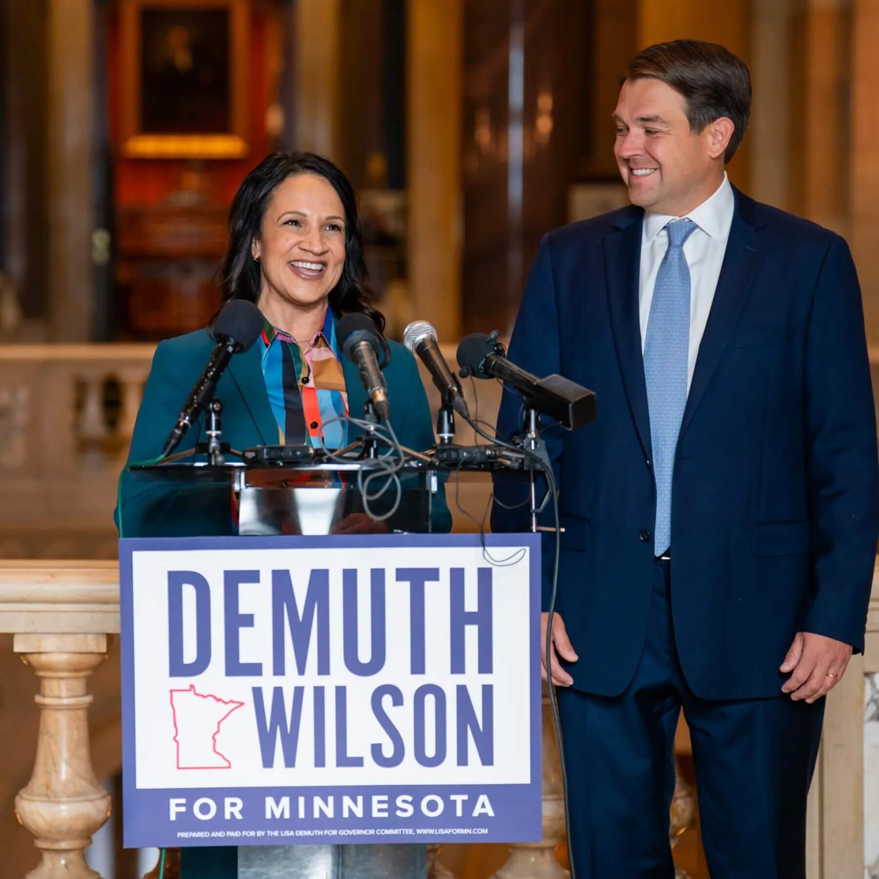 Minnesota governor candidate Lisa Demuth smiles and answers questions from the media at the Minnesota State Capitol in St. Paul, Minn. on Nov. 10, 2025. (Claudia Staut / Pioneer Press)